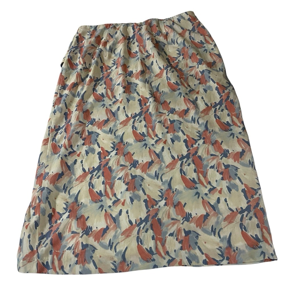 Abercrombie & Fitch Paint Print Midi Skirt Large Wide Slit Dainty Summer Spring - Picture 4 of 9